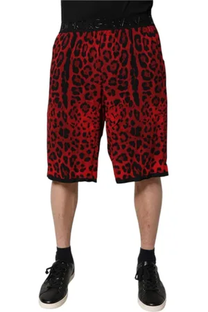 Dolce & Gabbana Shorts, Herre, Rød, M, Rød Leopard Print Bermuda Shorts