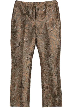 Max Mara Bukser, Dame, Brun, 2XS, Uld, Jacquard- og lurexbukser med plisserede ben