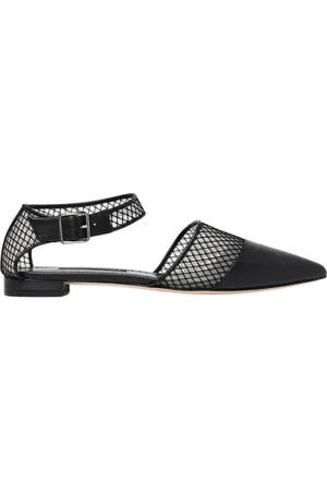 Manolo Blahnik Sko, Dame, Sort, 39 EU, Læder, Sort Mesh Slingback Ballet Flats