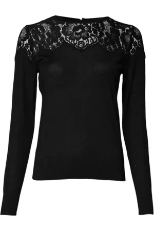 Dolce & Gabbana Top, Dame, Sort, 3XS, Cashmere, Sort Blomstret Blonder Cashmere Blend Bluse