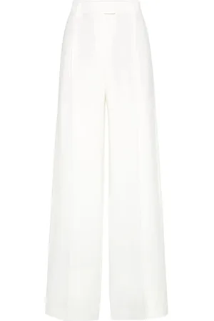 Brunello Cucinelli Bukser, Dame, Hvid, 3XS, Uld, Hvide Bukser med Frontknap Lukning