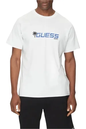 Guess Top, Herre, Hvid, S, Bomuld, Palm Logo Tee Hvid Rund Hals