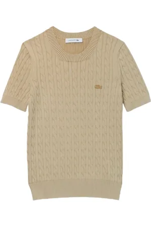 Lacoste Strik, Dame, , 3XL, Bomuld, kortærmet sweater med fletdetalje