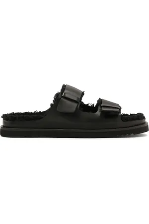 Kazar Sko, Herre, Sort, 45 EU, Uld, Læder flip-flops med blød uld faux pels