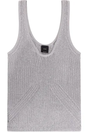Pinko Top, Dame, Grå, XS, Grå U-hals Ærmeløs Ribbet T-shirt