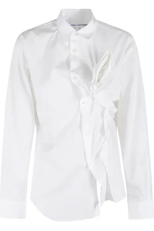 Comme des Garçons Bluser & Skjorter, Dame, Hvid, XS, Bomuld, Hvid klassisk skjorte med rynkedetalje