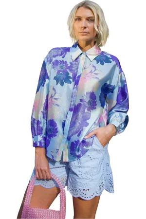 Crās Bluser & Skjorter, Dame, Blå, XL, Polyester, Printet Skjorte med Brede Ærmer