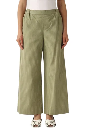 Max Mara Bukser, Dame, Grøn, XS, Bomuld, Stribede Brede Benbukser