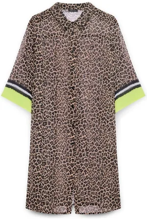 Fiorella rubino Bluser & Skjorter, Dame, Sort, 6XL, Polyester, Kaftan-skjorte med dyreprint