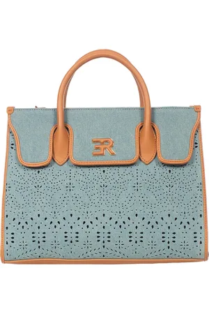 ERMANNO SCERVINO Taske, Dame, Blå, ONE SIZE, Uld, Perforeret Blonder Indkøbstaske med Imiteret Læg Trim
