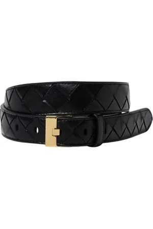 Bottega Veneta Tilbehør, Dame, Sort, 95 CM, Læder, Sort Læder Smalt Bælte Intrecciato Stil