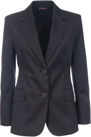 Max Mara Jakke, Dame, Sort, XS, Bomuld, Bomuldsgabardineblazer med hakrevers