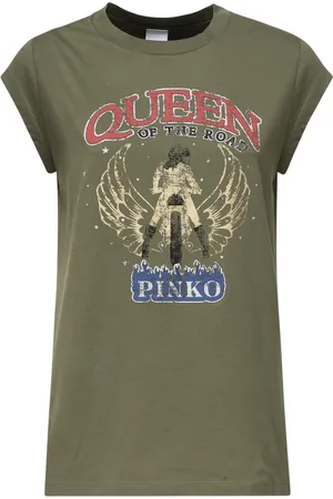 Pinko Top, Dame, Grøn, S, Bomuld, Militærgrøn Bomuld Jersey T-shirts
