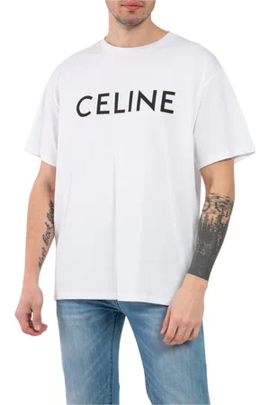 Céline Top, Herre, Hvid, L, Bomuld, Hvid Bomuld Rund Hals T-shirt med Logo Print