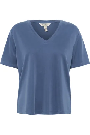 Part Two Top, Dame, Blå, M, Uld, Blød V-hals T-shirt Oceana