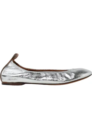 Lanvin Sko, Dame, Grå, 37 EU, Læder, Sølv Metallic Ballerina Flats
