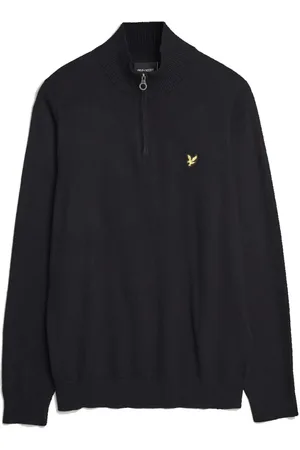 Lyle & Scott Strik, Herre, Sort, L, Bomuld, Kvart Lynlås Merino Jumper i Sort