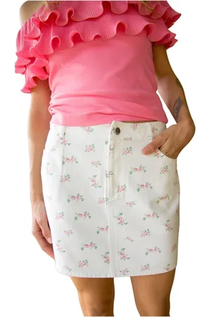 Crās Nederdel, Dame, Hvid, L, Denim, Blomstret Mini Denim Nederdel
