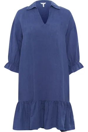 Part Two Kjole, Dame, Blå, 4XL, Feminin Kjole med Flæsekant