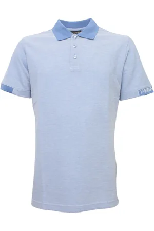 Emporio Armani Top, Herre, Blå, L, Bomuld, Bomuldspolo med knappet krave