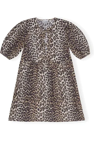 Ganni Kjole, Dame, Brun, S, Bomuld, Leopard Printed Cotton Mini Dress