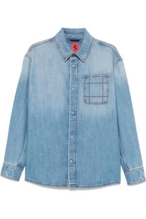 FERRARI Skjorte, Herre, Blå, L, Denim, Denim Skjorter med Logo Patch