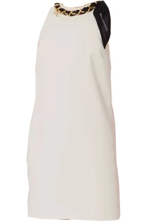 Elisabetta Franchi Kjole, Dame, Hvid, S, Polyester, Flared Mini Kjole med Kæde og Tørklædedetalje