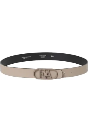 Emporio Armani Tilbehør, Dame, , 75 CM, Læder, Grå Læder Logo Spænde Bælte