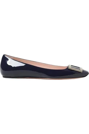 Roger Vivier Sko, Dame, Blå, 35 EU, Læder, Grå Patent Læder Ballerina Flats