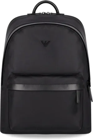Emporio Armani Taske, Herre, Sort, ONE SIZE, Læder, Sort Nylon Rygsæk med Læderindsatser
