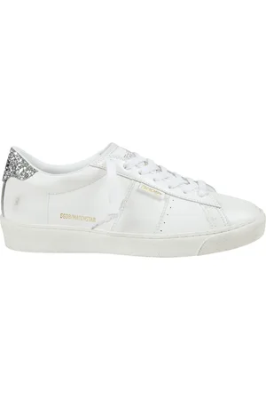 Golden Goose Sko, Dame, Hvid, 40 EU, Læder, Sneakers i glat læder med glitterhæl