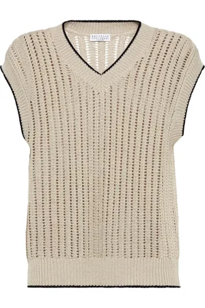 Brunello Cucinelli Strik, Dame, , XS, V-Neck Sleeveless Sweater