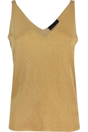 Liu Jo Top, Dame, Gul, S, Polyester, Glitrende V-hals Strikketop