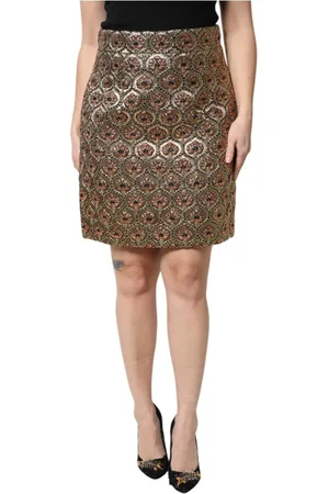 Dolce & Gabbana Nederdel, Dame, Brun, L, Uld, Luksuriøs Brokade A-line Mini Nederdel