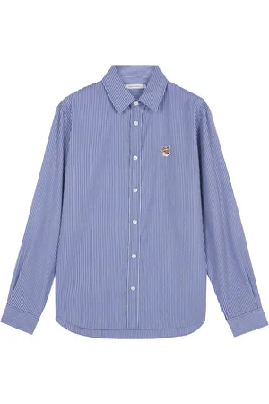 Maison Kitsuné Skjorte, Herre, Blå, M, Bomuld, Blå Fox Head Logo Skjorte
