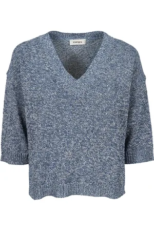 KANGRA CASHMERE Strik, Dame, Blå, S, Bomuld, Denim V-hals Bomuldsblanding Top