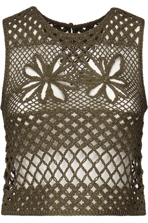 Pinko Top, Dame, Grøn, XS, Militærgrøn Hæklet Mesh Sweater