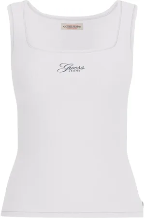 Guess Top, Dame, Hvid, S, Bomuld, Slim Rib Broderet Tank Top