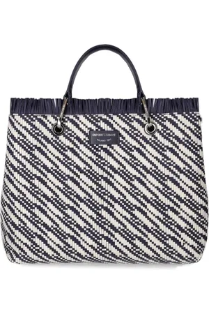 Emporio Armani Taske, Dame, Blå, ONE SIZE, Uld, Blå og Hvid Vævet Indkøbstaske