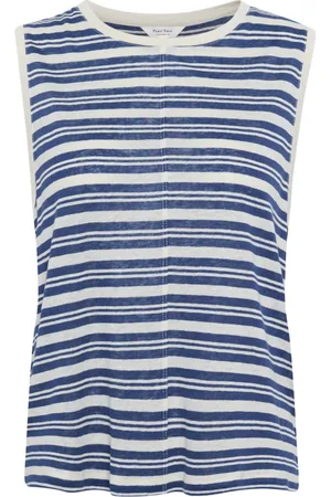 Part Two Top, Dame, Blå, XL, Uld, Stribet Bådhals Top