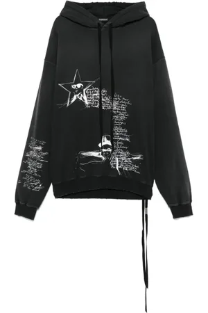 ANN DEMEULEMEESTER Sweathshirts & Hoodies, Herre, Sort, S, Uld, Sort Hættetrøje Skitse Print