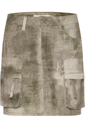 Gestuz Nederdel, Dame, Grå, M, Denim, Cargo-inspireret Mini Nederdel i Sølv Salvie Denim