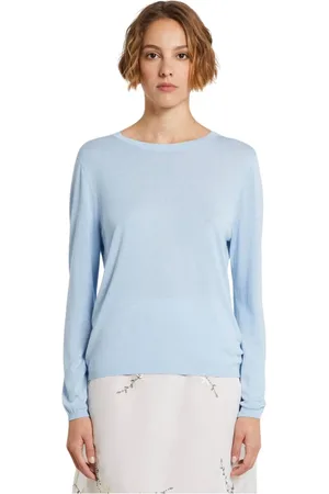 iBlues Strik, Dame, Blå, S, Uld, Lysblå Sweater Blød Rund Hals Langærmet