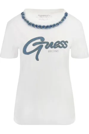 Guess Top, Dame, Hvid, M, Bomuld, Kæde Tee Jersey Bomuld T-shirt