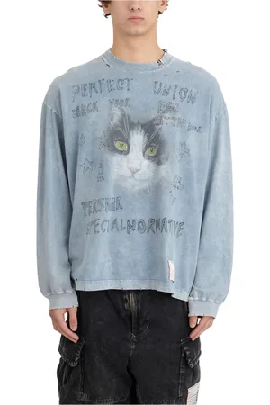 MIHARA YASUHIRO Sweathshirts & Hoodies, Herre, Blå, S, Bomuld, Blegede Bomuld Langærmet T-Shirt