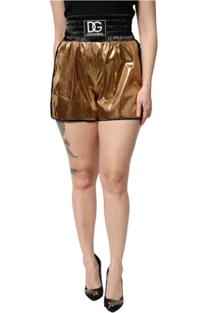 Dolce & Gabbana Shorts, Dame, Brun, S, Uld, Metallic High Waist Logo Hotpants Shorts