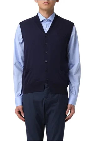 BALLANTYNE Jakke, Herre, Blå, M, Uld, Marineblå Merino Strik V-hals Vest