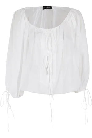 Andamane Bluser & Skjorter, Dame, Hvid, S, Bomuld, Hvid Bomuld Bluse med Elastisk Halsudskæring