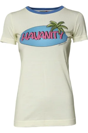 Dolce & Gabbana Top, Dame, Gul, 3XS, Bomuld, Havanity Print Bomuld Pullover T-shirt