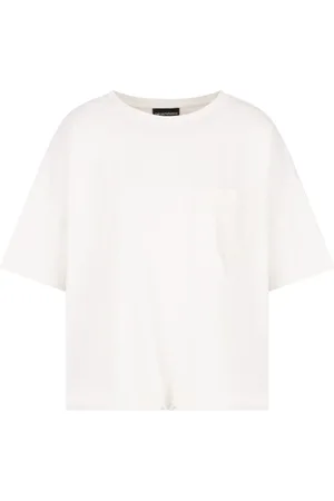 Emporio Armani Top, Dame, Hvid, L, Uld, Skinnende Creme T-shirt med Stilfuld Finish
